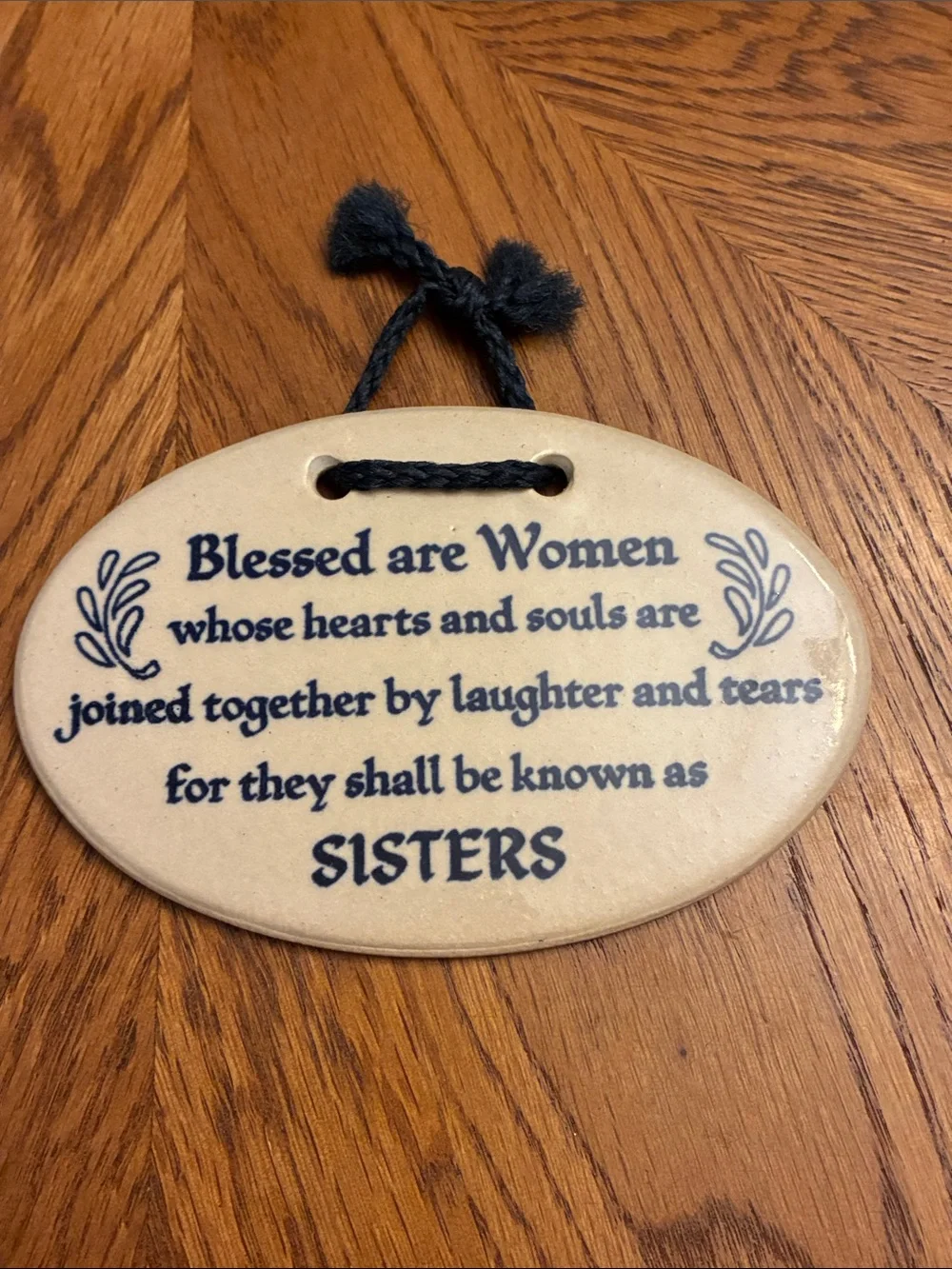 Sisters Ceramic Wall Plaque - Cream with Navy Text
